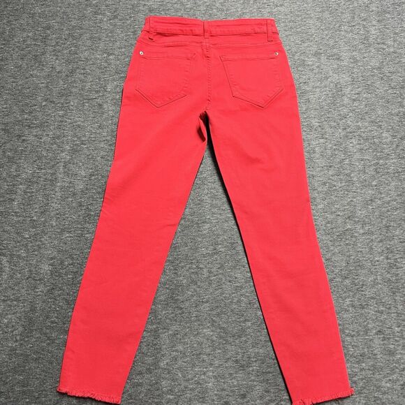 Kensie Jeans Women's Size 2/26 Red Mid-Rise Raw Hem Skinny Bold Ankle Crop - Picture 5 of 8